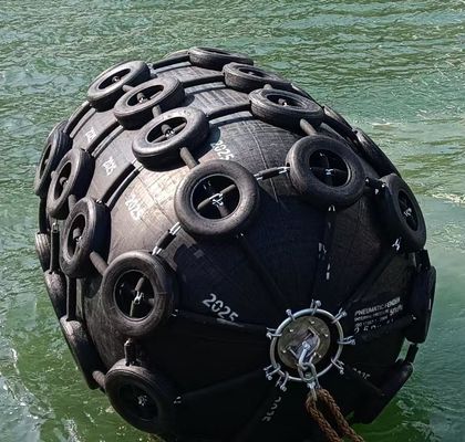 Pneumatische scheepsfender met gebruik van een harnas